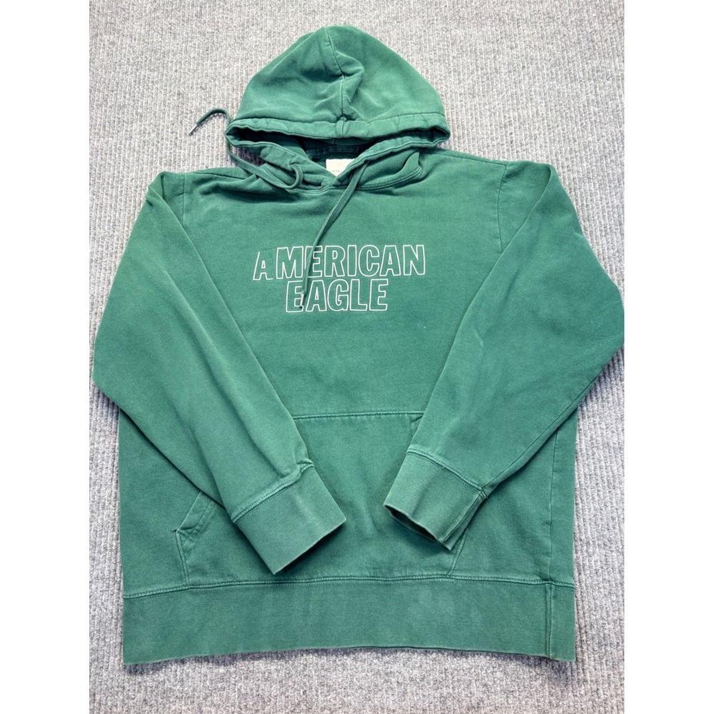 American Eagle Super Soft Green Graphic Logo Hoodie Mens Large Pullover